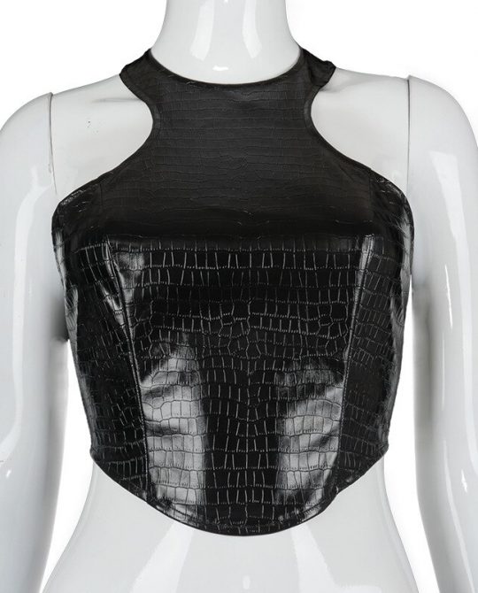 Sleeveless PU Leather Halter Club Party Top