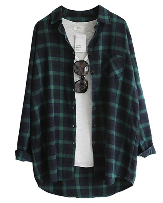 Casual Loose Plaid Blouse Shirt