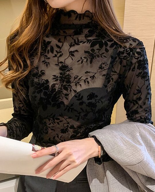 High Neck See-Through Mesh Top