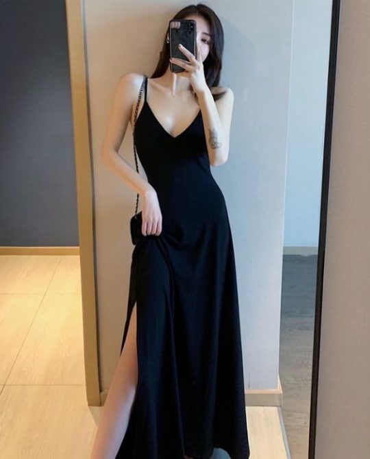 Retro Long Side Slit Dress