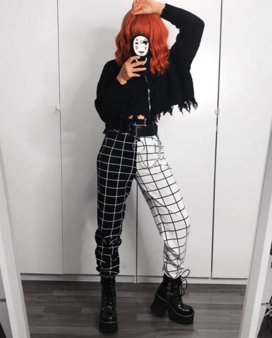 Streetwear Checkerboard Hight Waist Pants