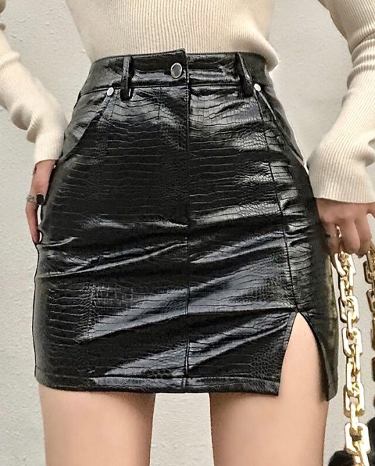 Faux Leather Split Mini Night Out Skirt