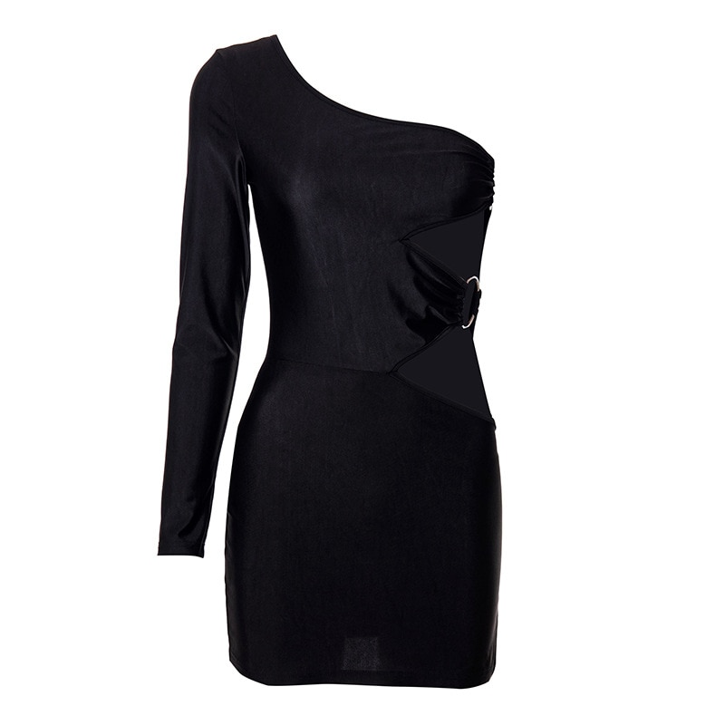 Gothic Ruched Elegant Out One Shoulder Mini Dress - Image 6