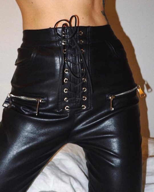 Gothic Lace-Up Faux Leather Pencil Pants