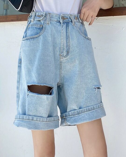 High Waist Wide Leg Denim Shorts