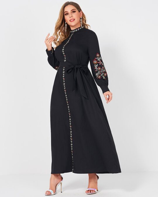 Elegant Stand Collar Loose Belt Maxi Dress