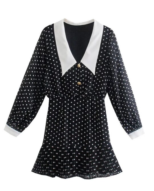 Gothic Black Polka Dot Tulle Mini Dress