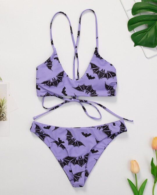 2 Piece Bat Print Bikini Suit