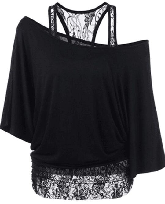 Gothic Lace Patchwork Bat Wing Sleeve Top