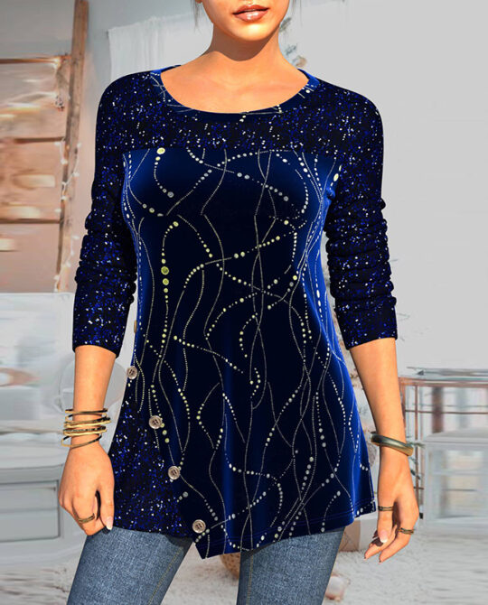 Sequins O-neck Long Sleeve Pullover Top