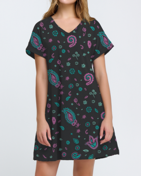 Gothic Pink Flowers V-Neck Dress