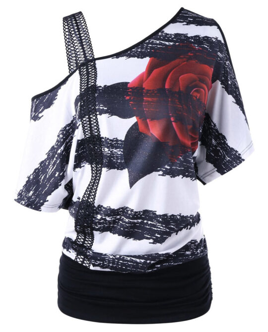 One Shoulder Neck Floral Top