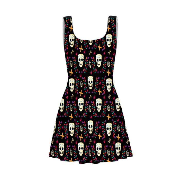 Gothic Punk Skull Flare Mini Dress - Image 3
