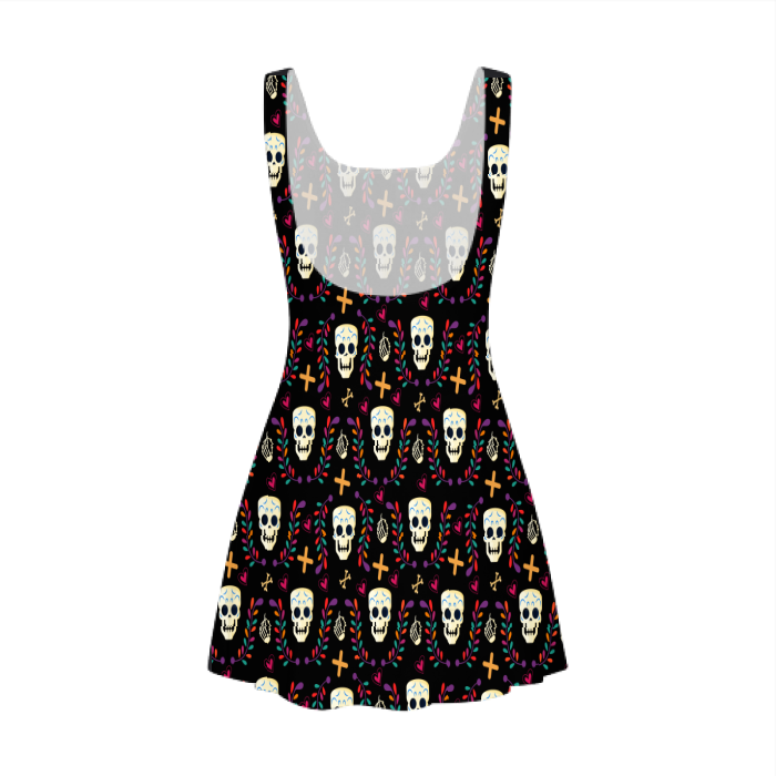 Gothic Punk Skull Flare Mini Dress - Image 2
