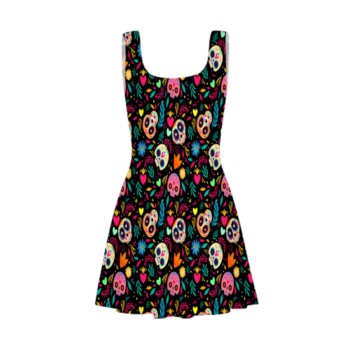 Gothic Cute Colour Skulls Flare Mini Dress - Image 3