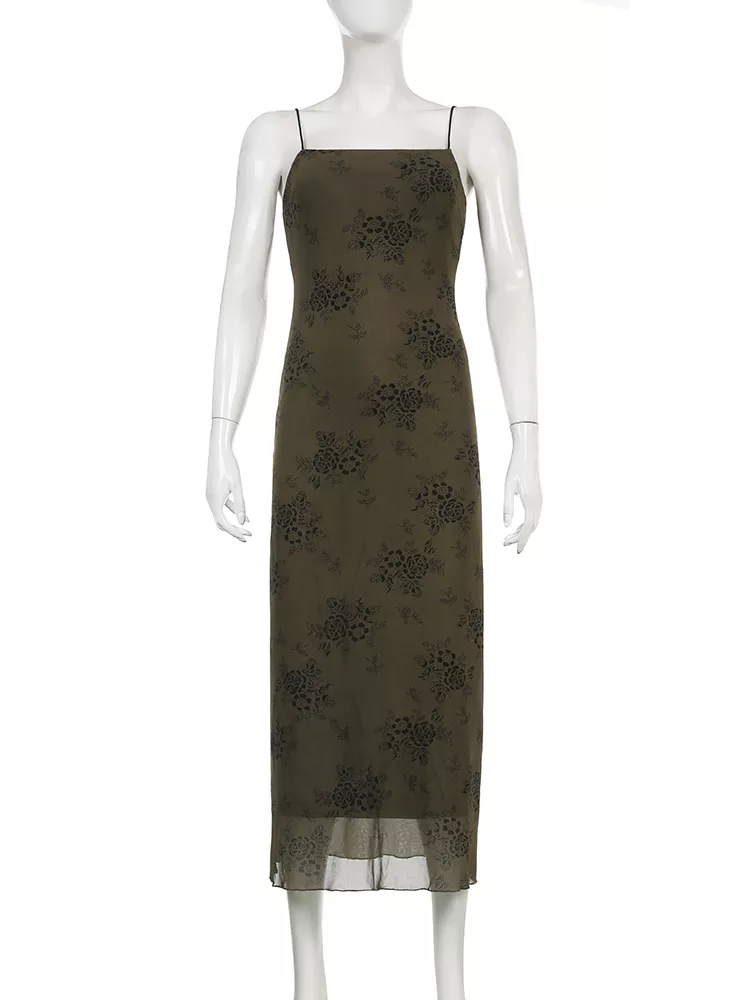 Gothic Grunge Fairycore Mesh Floral Dress