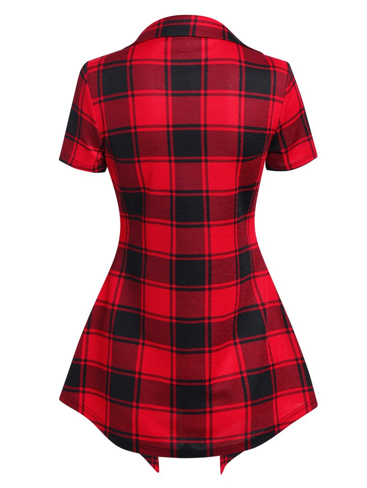 Gothic Crisscross Plaid Button Casual 2 in 1 Top - Image 5
