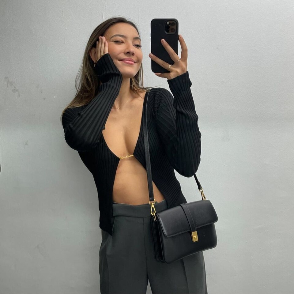 Long Sleeve Metal Chain Open Front Crop Top - Image 6