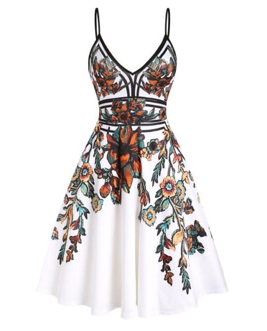 Leaf Printed Garden Party Summer Dress