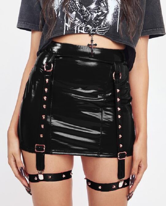 Goth PU Leather Bodycon Mini High Skirt