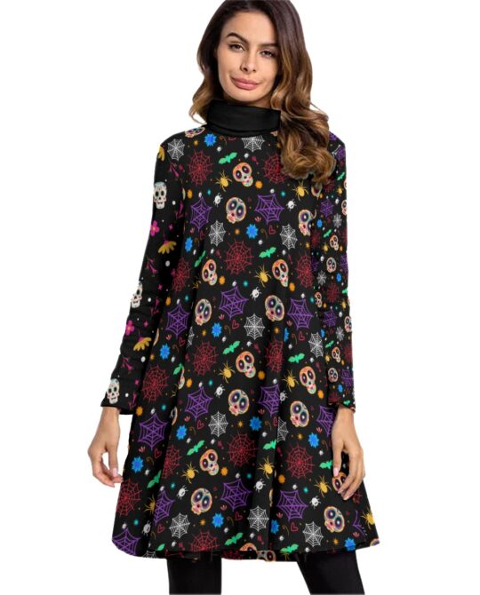 Colour Web Skulls High Neck Dress
