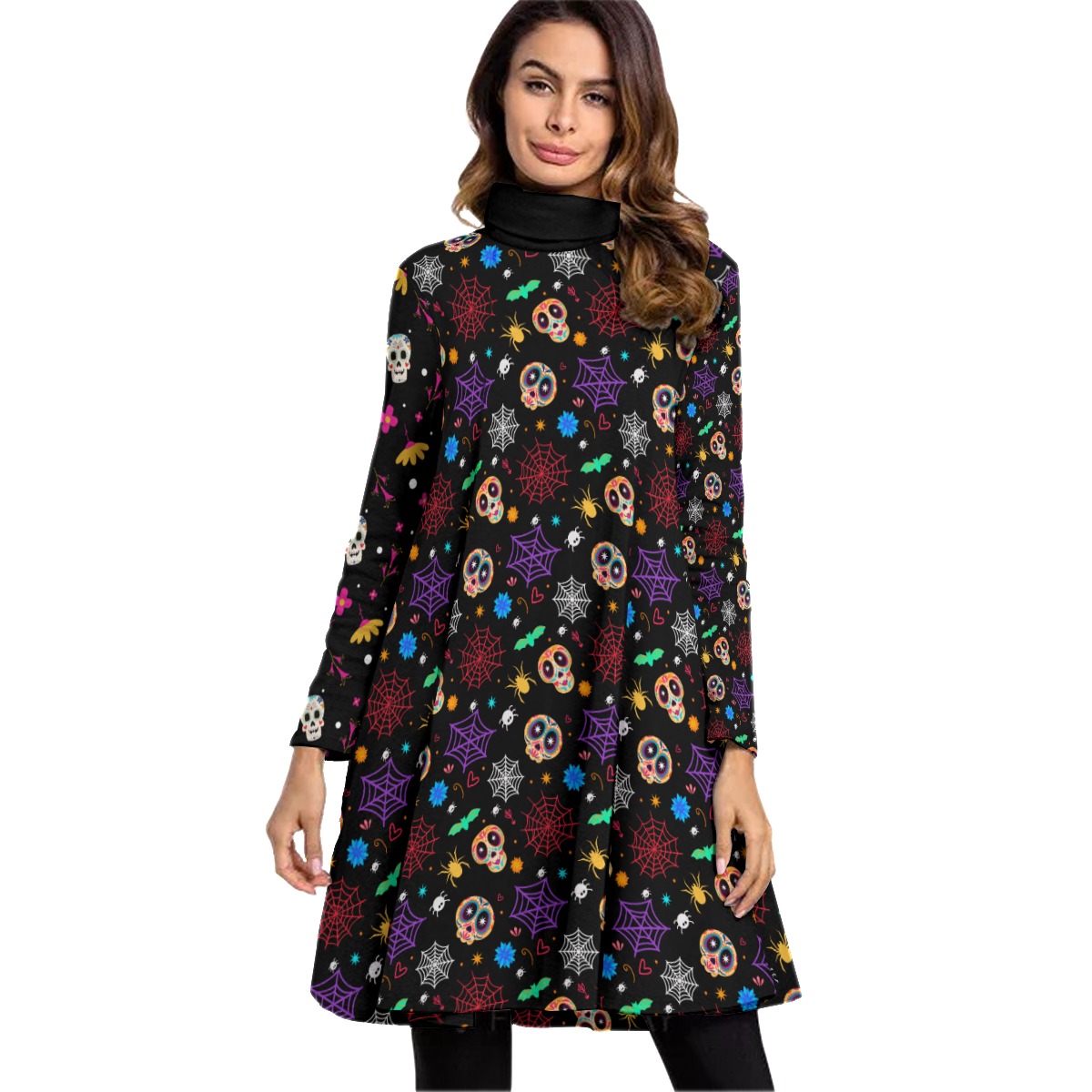 Colour Web Skulls High Neck Dress
