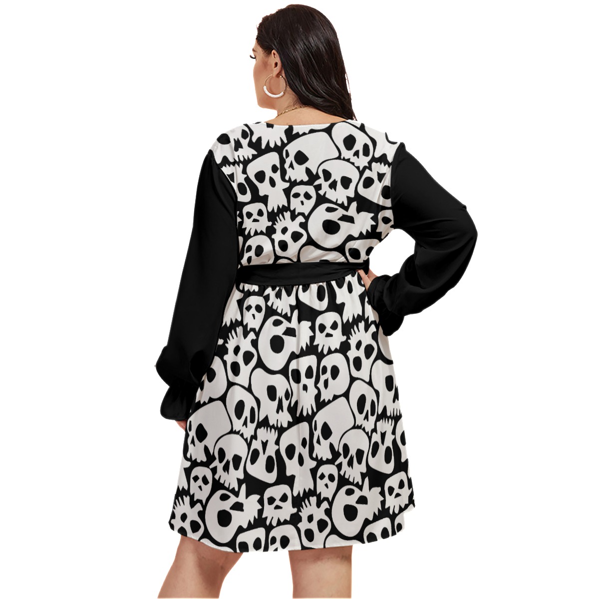 Skull V-Neck Dress With Waistband - Image 4