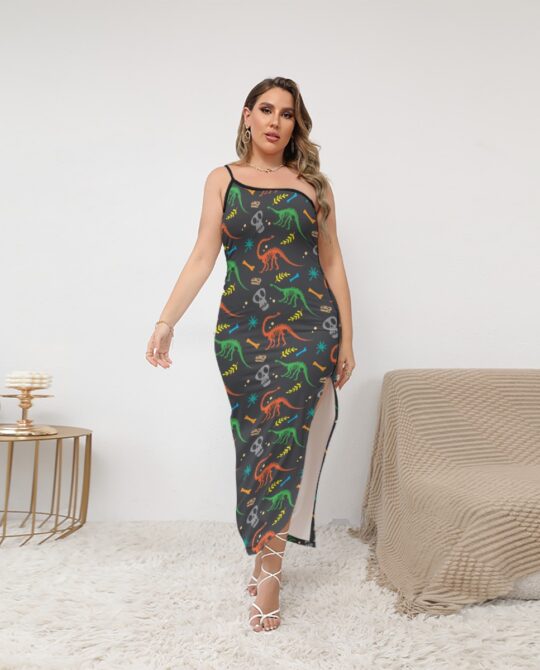 Prehistoric Dinosaur Oblique-Shoulder Dress