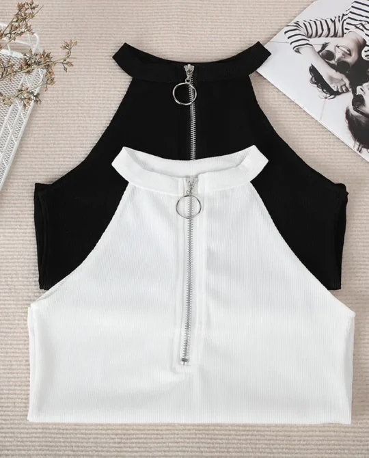Club Wear Zipper Tank Crop Top