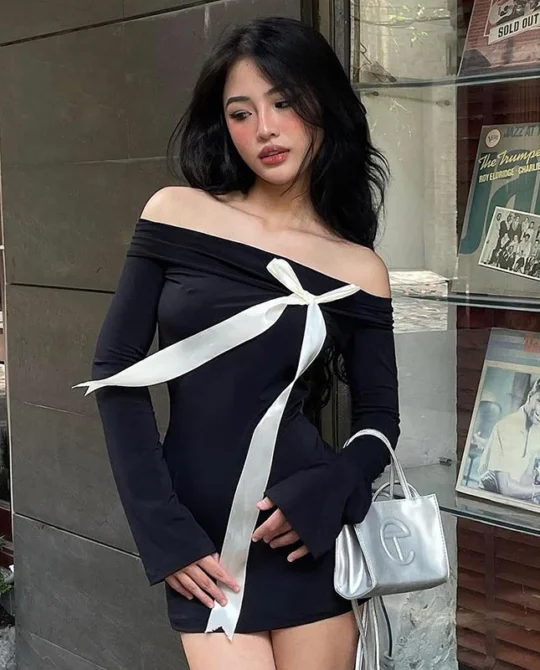 Gothic Black One Shoulder Embellished Hip Dress