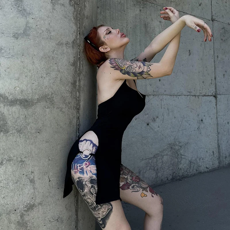 Gothic Halter Metal Circle Mini Dress - Image 5