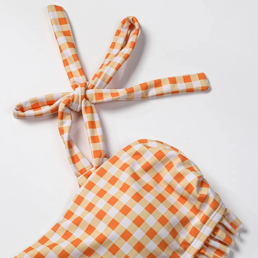 Cross Hollow Plaid Bikini Swimsuit - Image 5