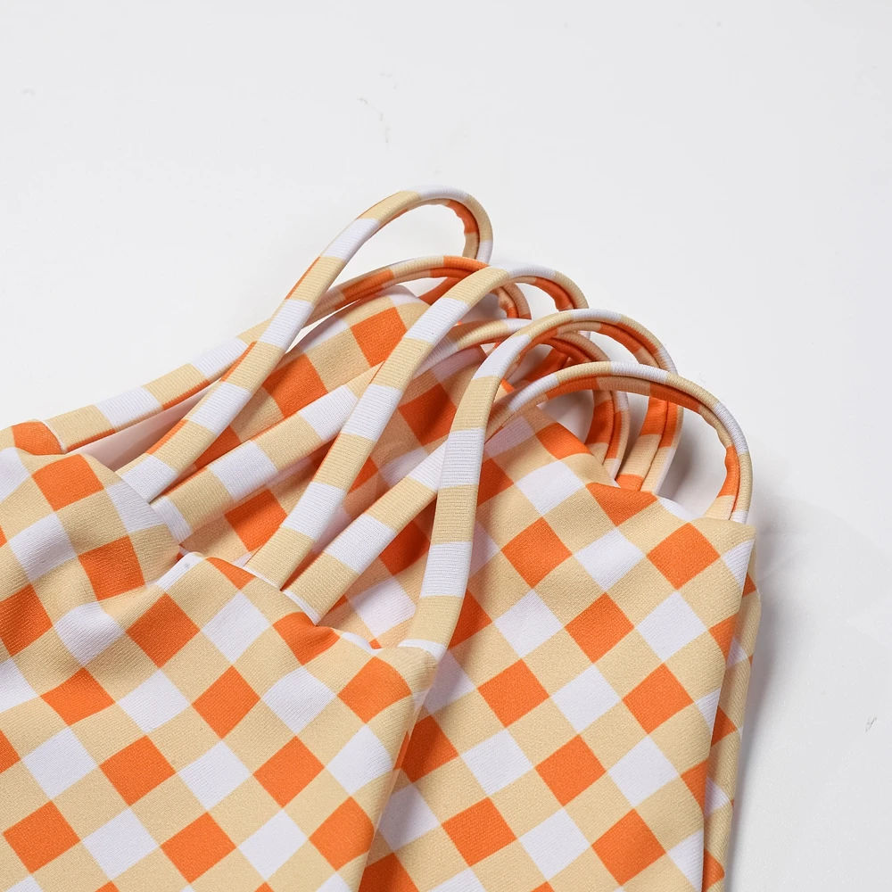 Cross Hollow Plaid Bikini Swimsuit - Image 6