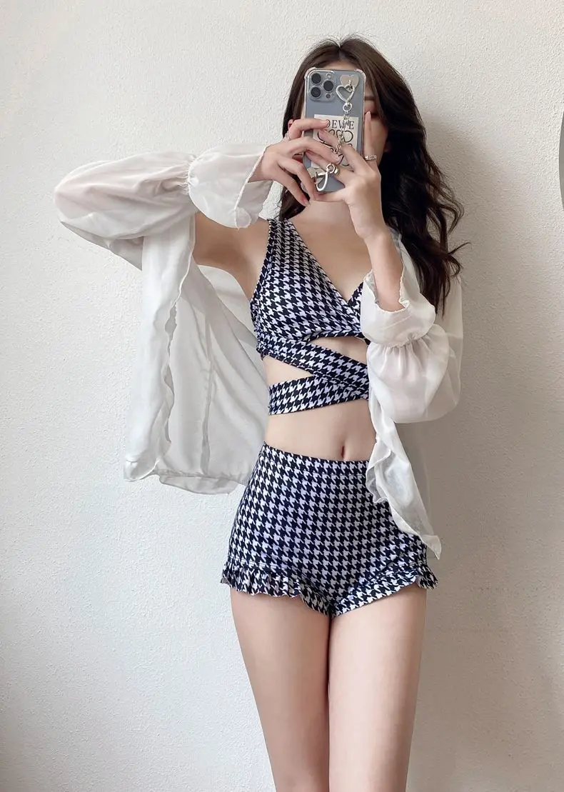 Plaid Cross Bikini Sets Ruffle Bathing Swimwear - Image 5