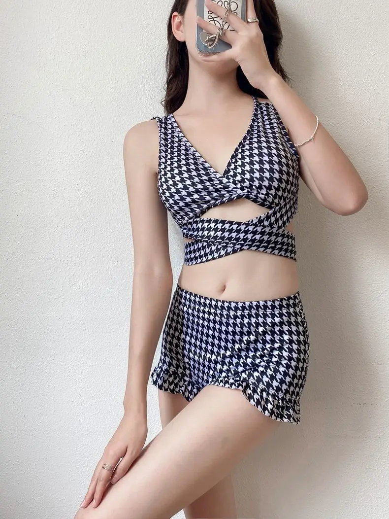 Plaid Cross Bikini Sets Ruffle Bathing Swimwear