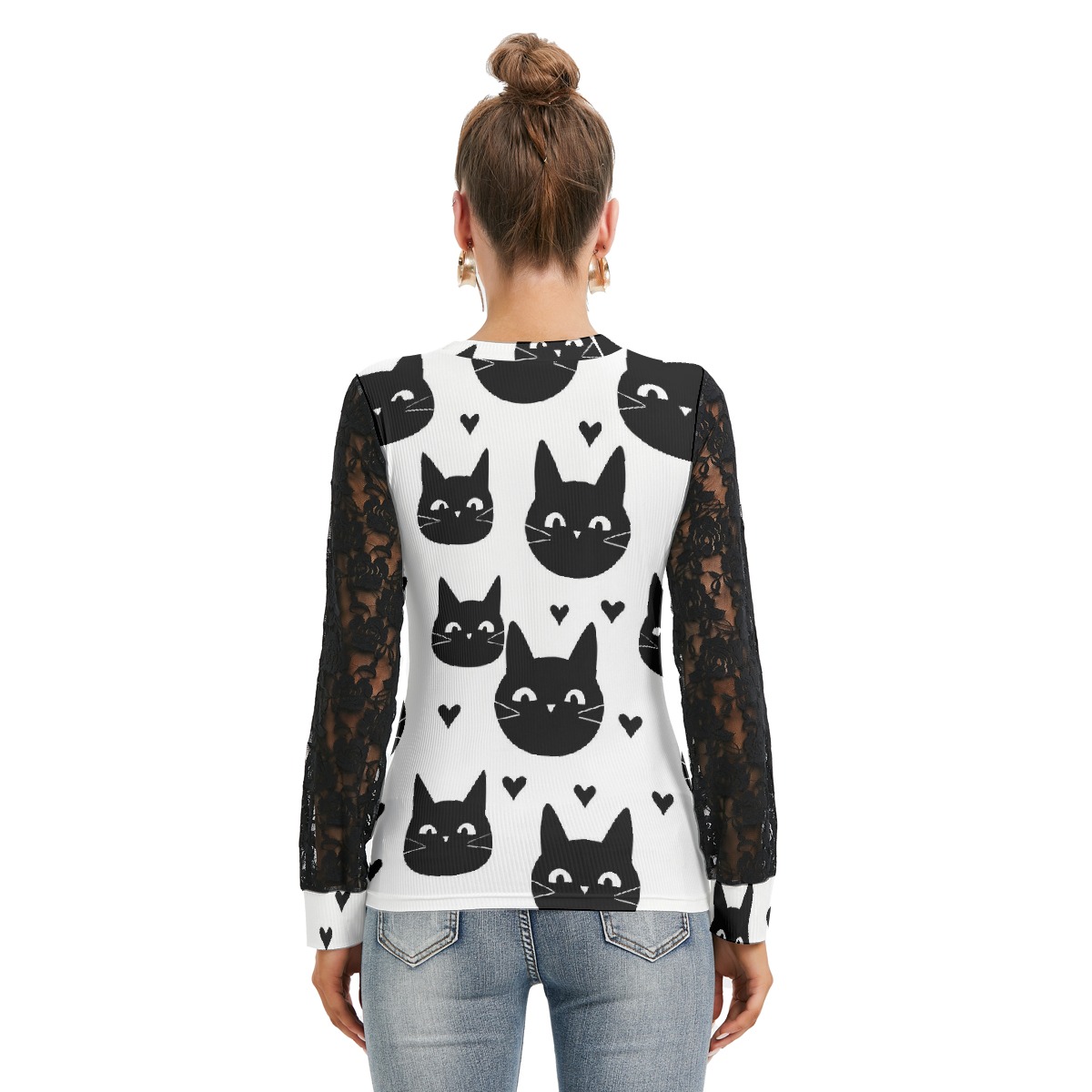 Cat Heart Long Sleeve Lace Top - Image 4