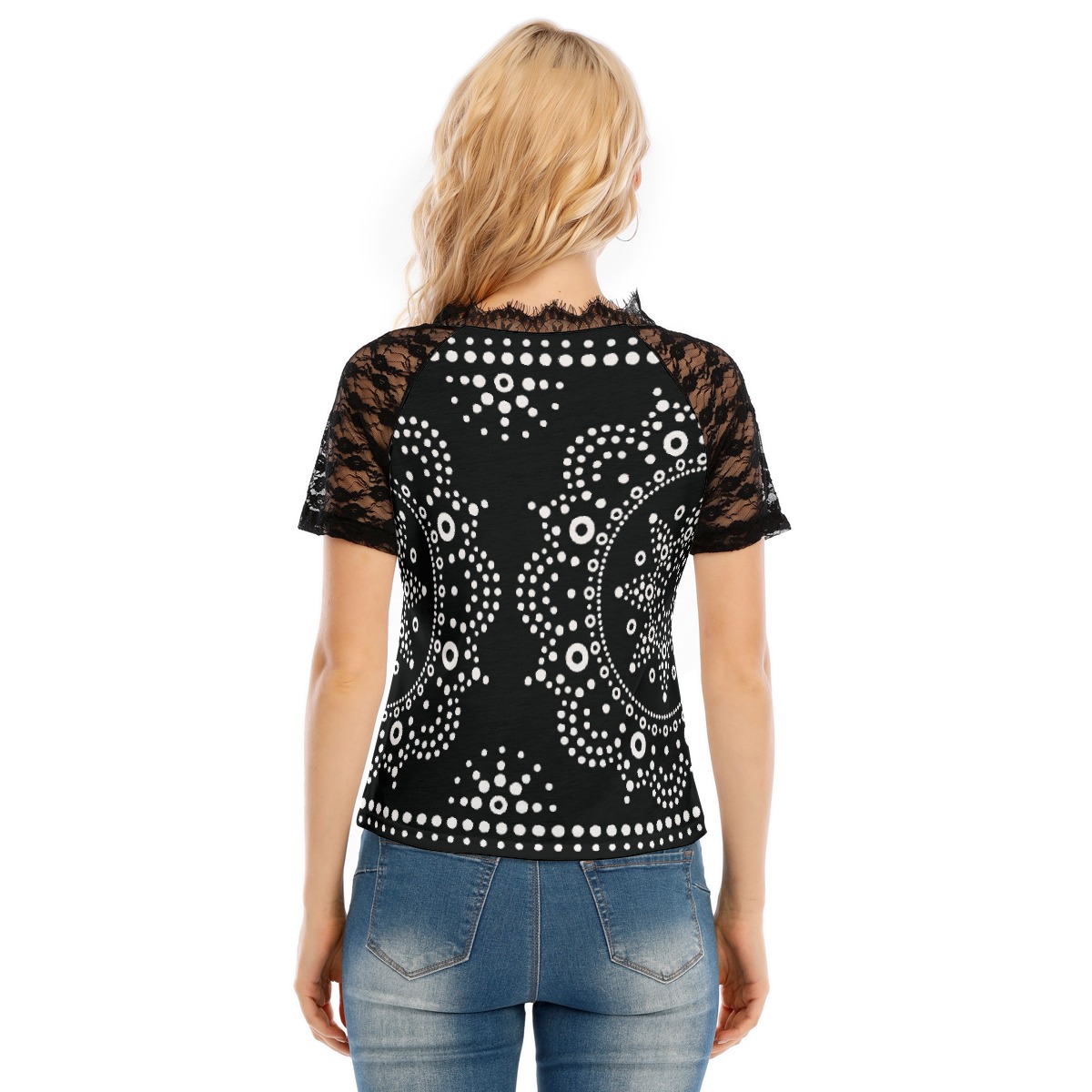 Black White Buttons V-neck Top With Lace - Image 4