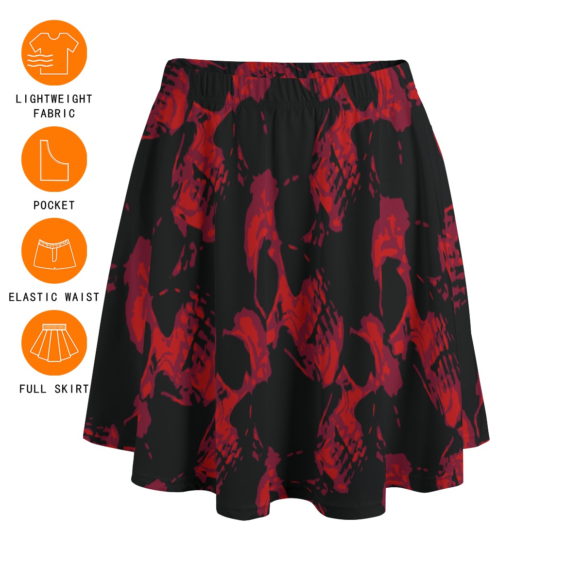 Gothic Red Skulls Bazyrey Skirt With Pocket - Image 5