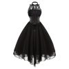 Gothic Bow Neck Cross Back Sleeveless Floral Lace Corset Dress