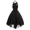 Gothic Bow Neck Cross Back Sleeveless Floral Lace Corset Dress - Image 2