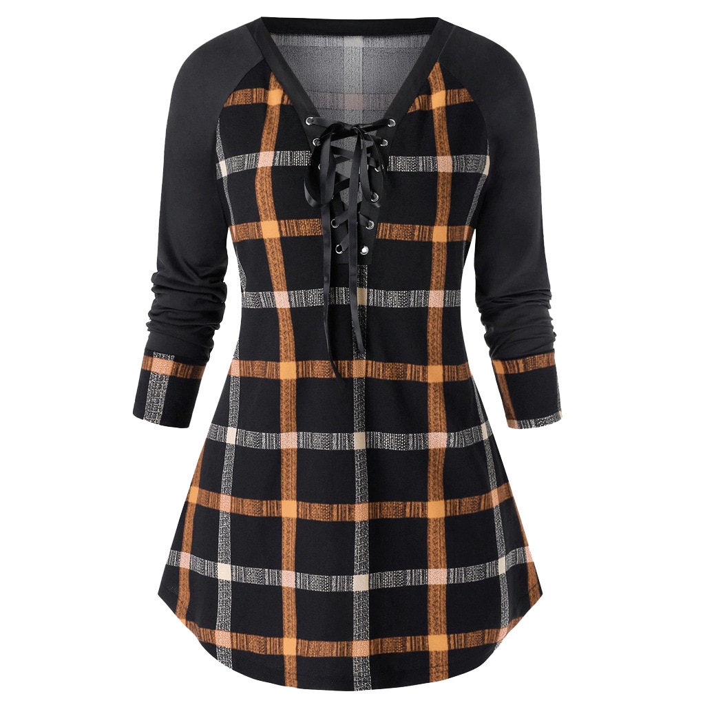 Casual Plaid Long Blouse Top – Gothic Honey
