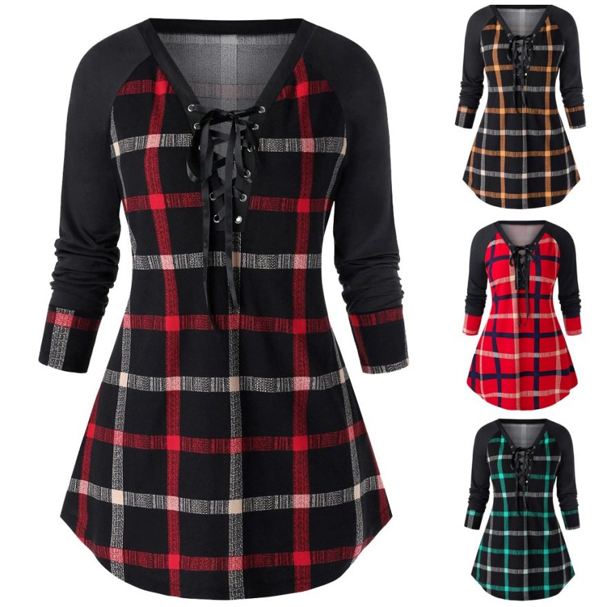 Casual Plaid Long Blouse Top – Gothic Honey