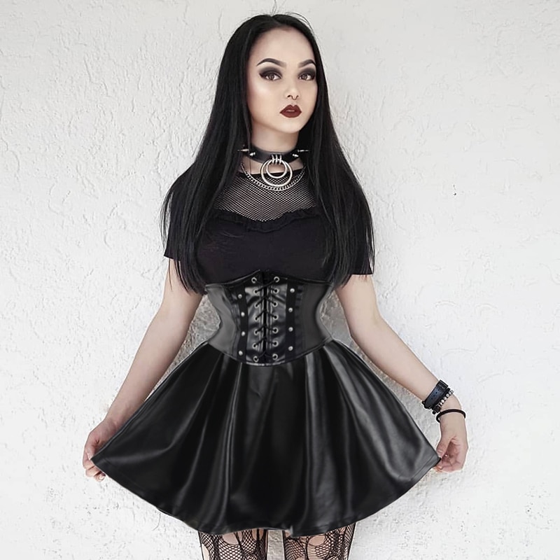 Gothic Harajuku Faux Leather Cross Skirt – Gothic Honey