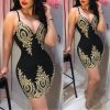 V-neck Sleeveless Embroidery Evening Dress