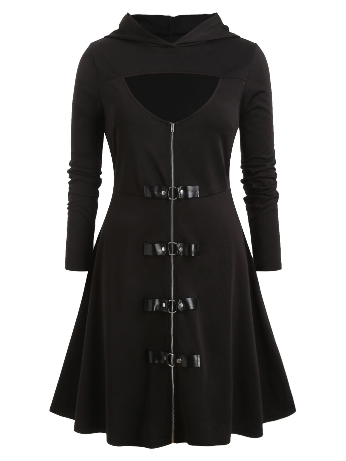 Gothic Black Zippered Hooded Dress – Gothic Honey