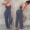 Summer Blue Backless Stripe Jumpsuit