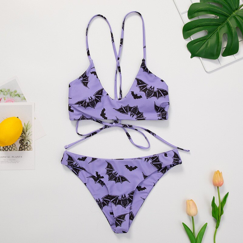 2 Piece Bat Print Bikini Suit – Gothic Honey