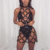 Gothic Faux Leather Harness Hollow Out Mini Skirt - Image 3