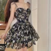 Gothic Floral French Style Retro Spaghetti Straps Dress - Image 6