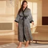 Satin Robes Silver Leopard Long Sleeves Plus Size Nightwear - Image 4